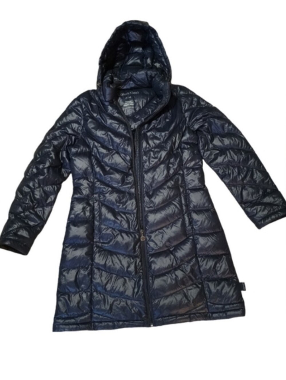 Calvin Klein Navy Quilted Women's Hooded Long Puffer Coat